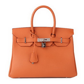 Hermes Birkin 30CM Tote Bag Orange Original Leather H30 Silver