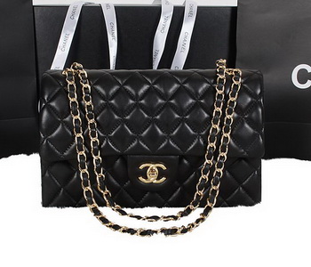 Chanel Classic Flap Bag Black Original Sheepskin Leather A1118 Gold