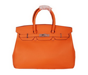 Hermes Birkin 35CM Tote Bag Orange Original Grainy Leather H35 Silver