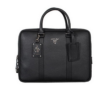 Prada Grainy Calf Leather Briefcase VA0089 Black