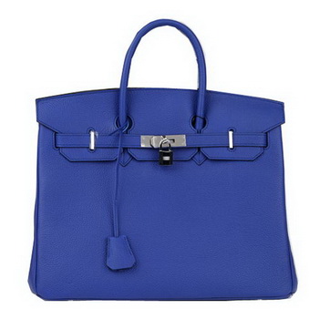 Hermes Birkin 35CM Tote Bag Blue Original Leather H35 Silver