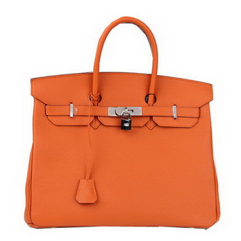 Hermes Birkin 35CM Tote Bag Orange Original Leather H35 Silver