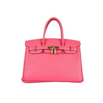 Hermes Birkin 30CM Tote Bags Pink Clemence Leather Gold