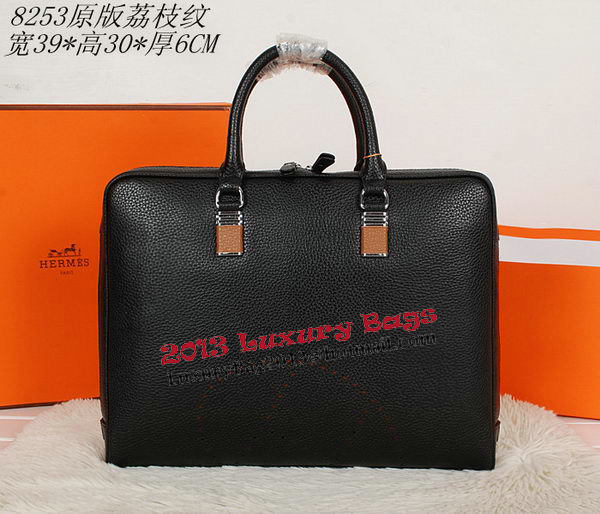 Hermes Briefcase Grainy Calf Leather H8253 Black