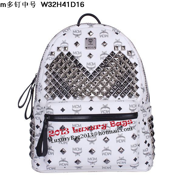 MCM Medium Stark Front Studs Backpack MC4237 White