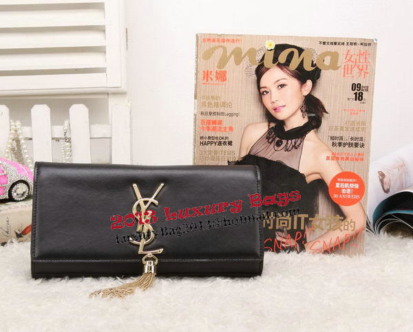 YSL Classic Monogramme Tassel Smooth Leather Clutch Bag Y8908 Black