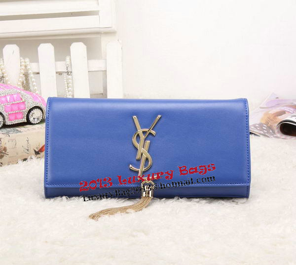 YSL Classic Monogramme Tassel Smooth Leather Clutch Bag Y8908 Blue