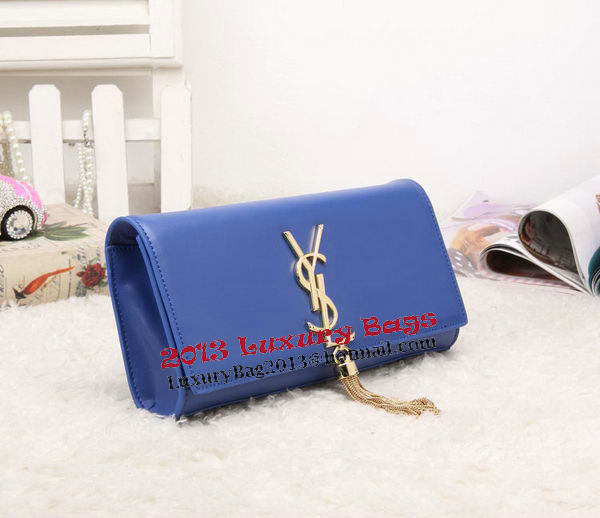 YSL Classic Monogramme Tassel Smooth Leather Clutch Bag Y8908 Blue