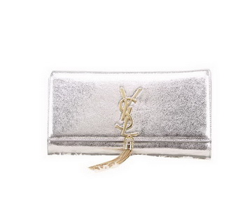 YSL Classic Monogramme Tassel Smooth Leather Clutch Bag Y8908 Silver