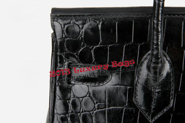 Hermes Birkin 30CM Tote Bags Black Iridescent Croco Leather Silver