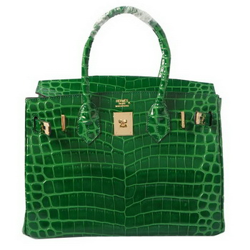 Hermes Birkin 30CM Tote Bags Green Iridescent Croco Leather Gold