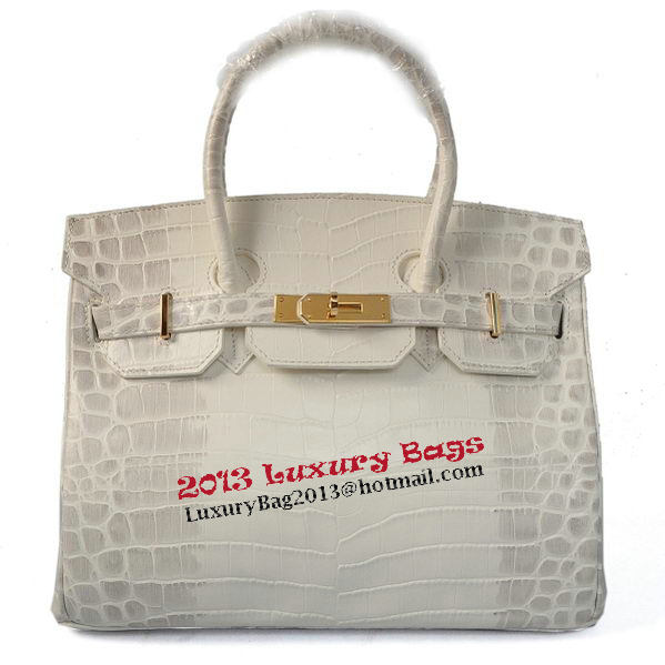 Hermes Birkin 30CM Tote Bags OffWhite Croco Leather Gold