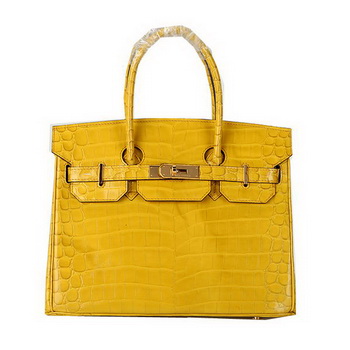 Hermes Birkin 30CM Tote Bags Yellow Iridescent Croco Leather Gold