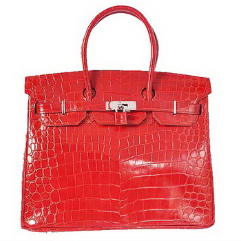 Hermes Birkin 35CM Tote Bag Red Iridescent Croco Leather Silver