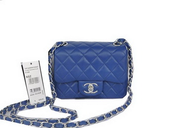 Chanel mini Classic Flap Bag Blue Original Sheekskin CHA1115 Silver