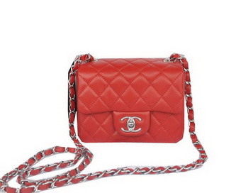 Chanel mini Classic Flap Bag Red Original Sheekskin CHA1115 Silver