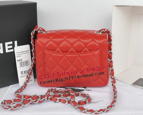 Chanel mini Classic Flap Bag Red Original Sheekskin CHA1115 Silver