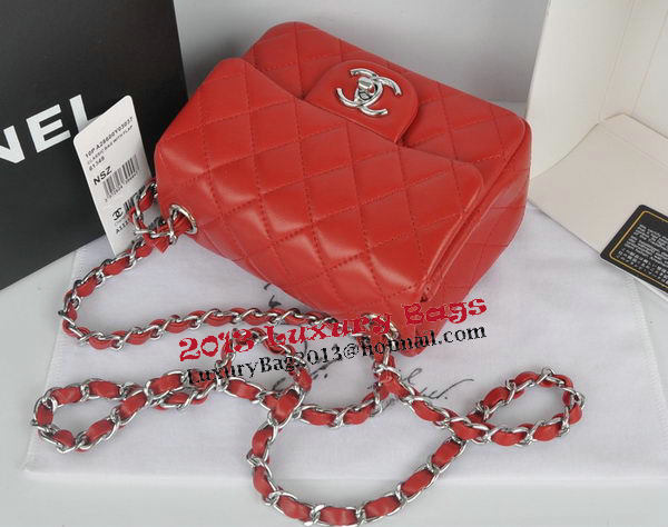 Chanel mini Classic Flap Bag Red Original Sheekskin CHA1115 Silver