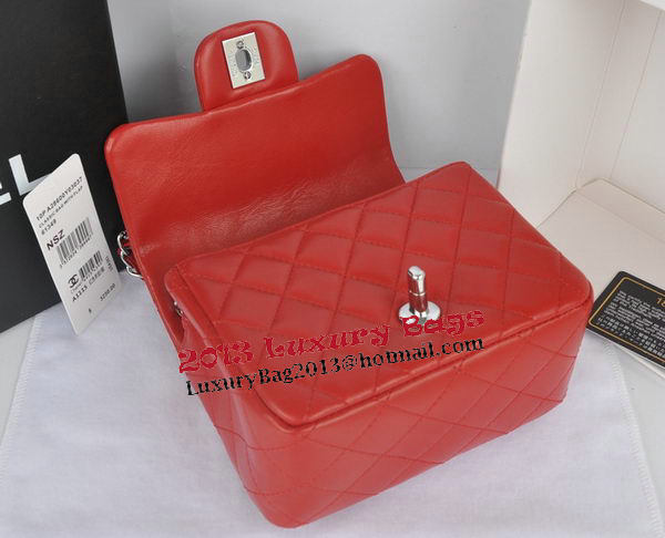 Chanel mini Classic Flap Bag Red Original Sheekskin CHA1115 Silver