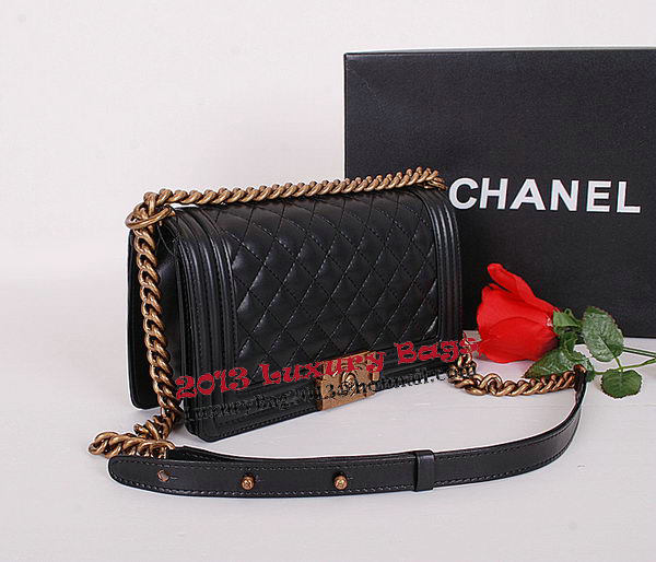 Le Boy Chanel Flap Shoulder Bag Black Sheepskin Leather CHA67086 Gold