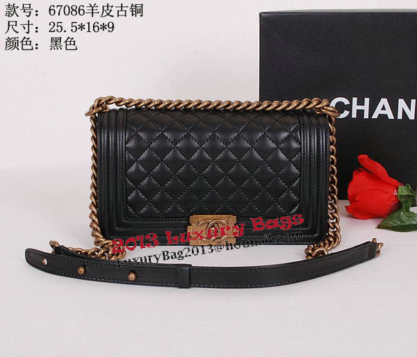 Le Boy Chanel Flap Shoulder Bag Black Sheepskin Leather CHA67086 Gold