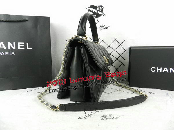 Chanel Classic Top Handle Bag Original Sheepskin Leather A92236 Black