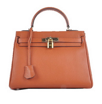 Hermes Kelly 28cm Shoulder Bags Orange Grainy Leather Gold