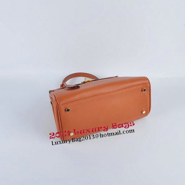 Hermes Kelly 28cm Shoulder Bags Orange Grainy Leather Gold