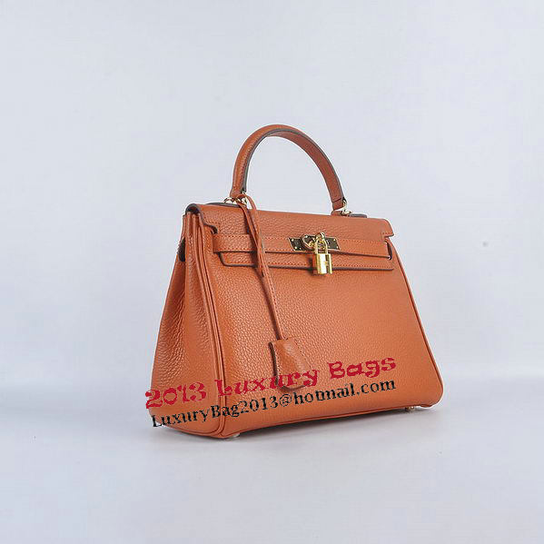 Hermes Kelly 28cm Shoulder Bags Orange Grainy Leather Gold