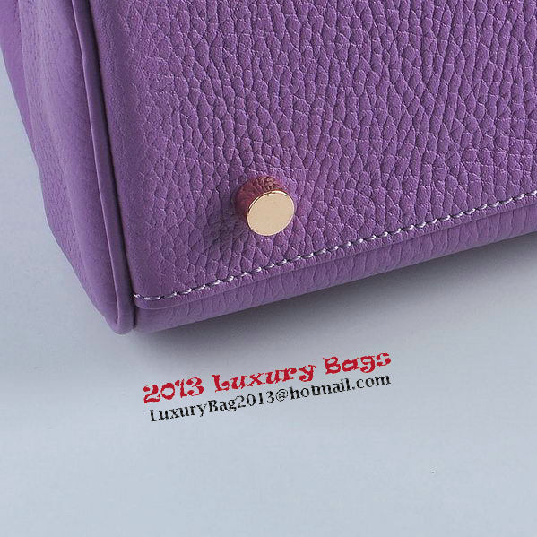 Hermes Kelly 28cm Shoulder Bags Purple Grainy Leather Gold