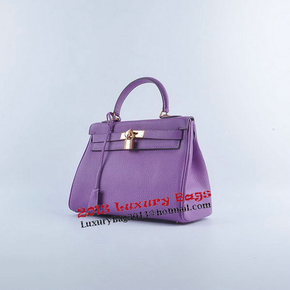 Hermes Kelly 28cm Shoulder Bags Purple Grainy Leather Gold