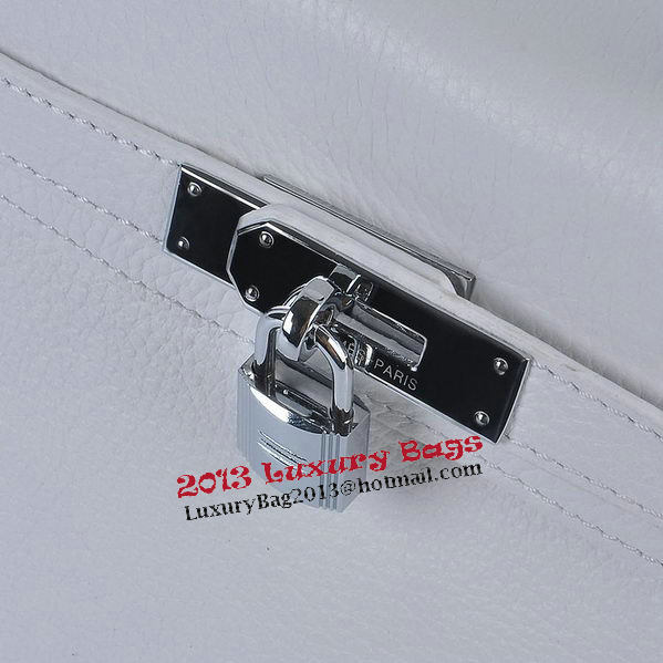 Hermes Kelly 28cm Shoulder Bags White Grainy Leather Silver