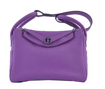 Hermes Lindy 30CM Grainy Leather Shoulder Bag H6207 Purple