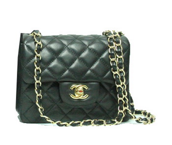 Chanel mini Classic Flap Bag Black Leather 1115 Gold Chain