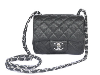 Chanel mini Classic Flap Bag Black Cannage Pattern 1115 Silver