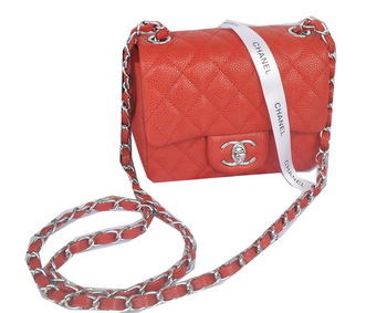 Chanel mini Classic Flap Bag Red Cannage Pattern 1115 Silver