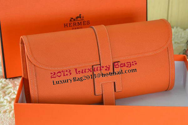 Hermes Jige Clutch Bag Calfskin Leather Orange