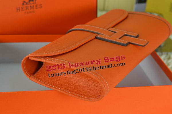 Hermes Jige Clutch Bag Calfskin Leather Orange