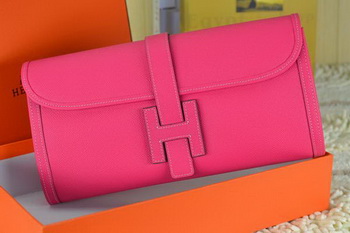 Hermes Jige Clutch Bag Calfskin Leather Rose