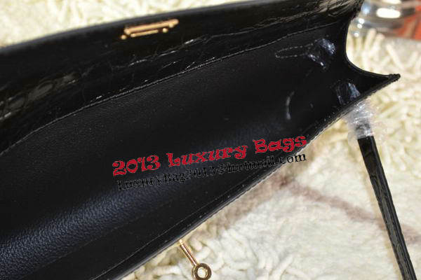 Hermes Kelly Clutch Bag Croco Leather K31 Black