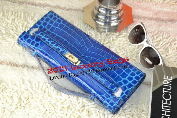 Hermes Kelly Clutch Bag Croco Leather K31 Royal