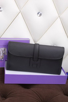 Hermes Jige Clutch Bag Calfskin Leather H258 Black