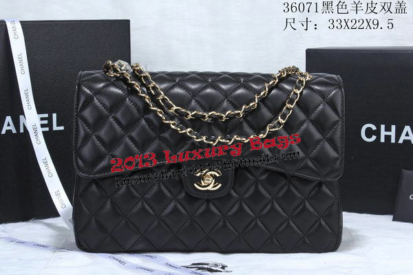 Chanel Classic Flap Bag Black Sheepskin Leather A36071 Gold