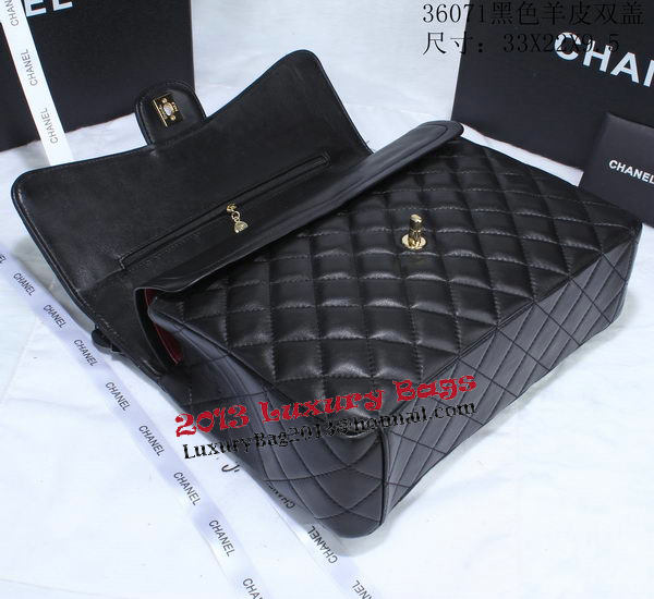 Chanel Classic Flap Bag Black Sheepskin Leather A36071 Gold