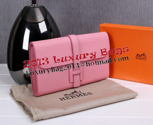 Hermes Jige Clutch Bag Calfskin Leather H8057 Pink