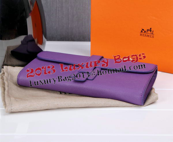 Hermes Jige Clutch Bag Calfskin Leather H8057 Purple