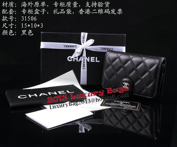 Chanel Matelasse Bi-Fold Wallet Sheepskin Leater A31506 Black