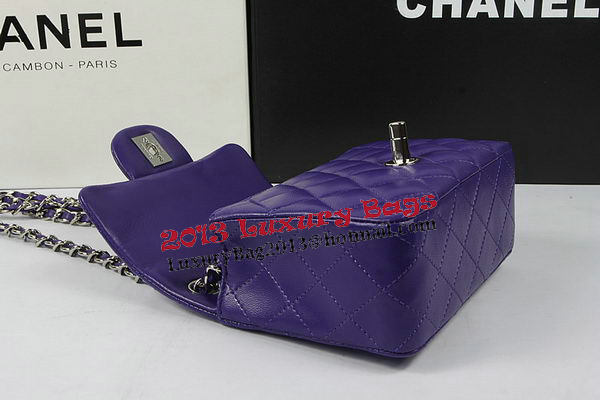 Chanel Classic MINI Flap Bag Violet Original Sheep Leather CF1115 Silver