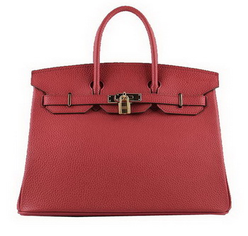 Hermes Birkin 35CM Tote Bags Red Grainy Leather H-35 Gold