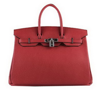 Hermes Birkin 35CM Tote Bags Red Grainy Leather H-35 Silver